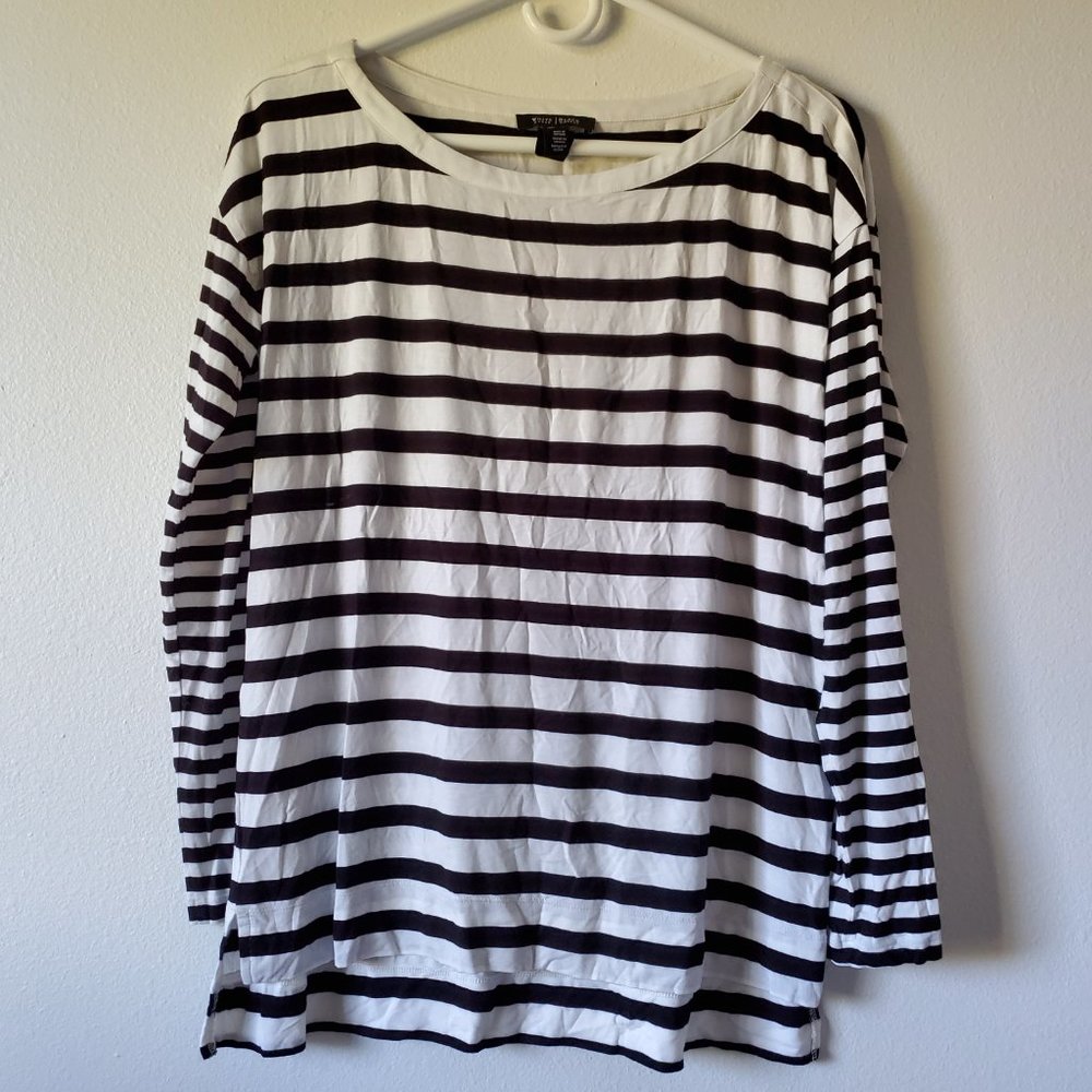 White House Black Market (Medium White with black strips long sleeve top)